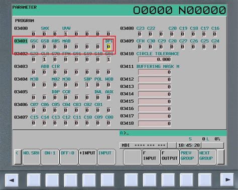 cnc parameters list